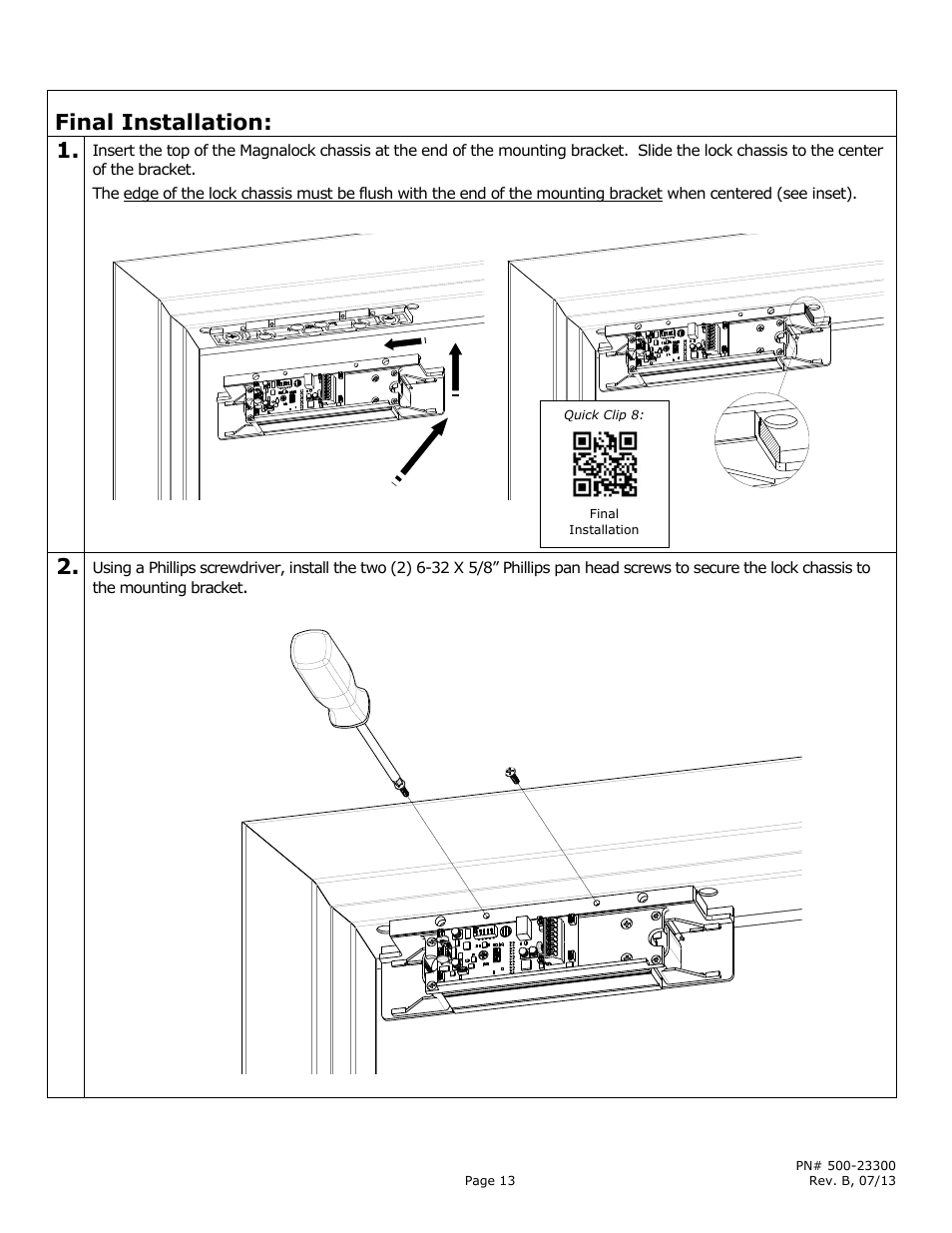 Final installation: 1 | Securitron M380BD User Manual | Page 13 / 16