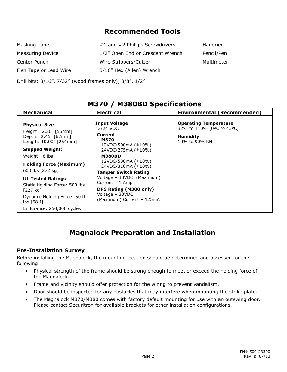 Magnalock preparation and installation | Securitron M380BD User Manual | Page 2 / 16