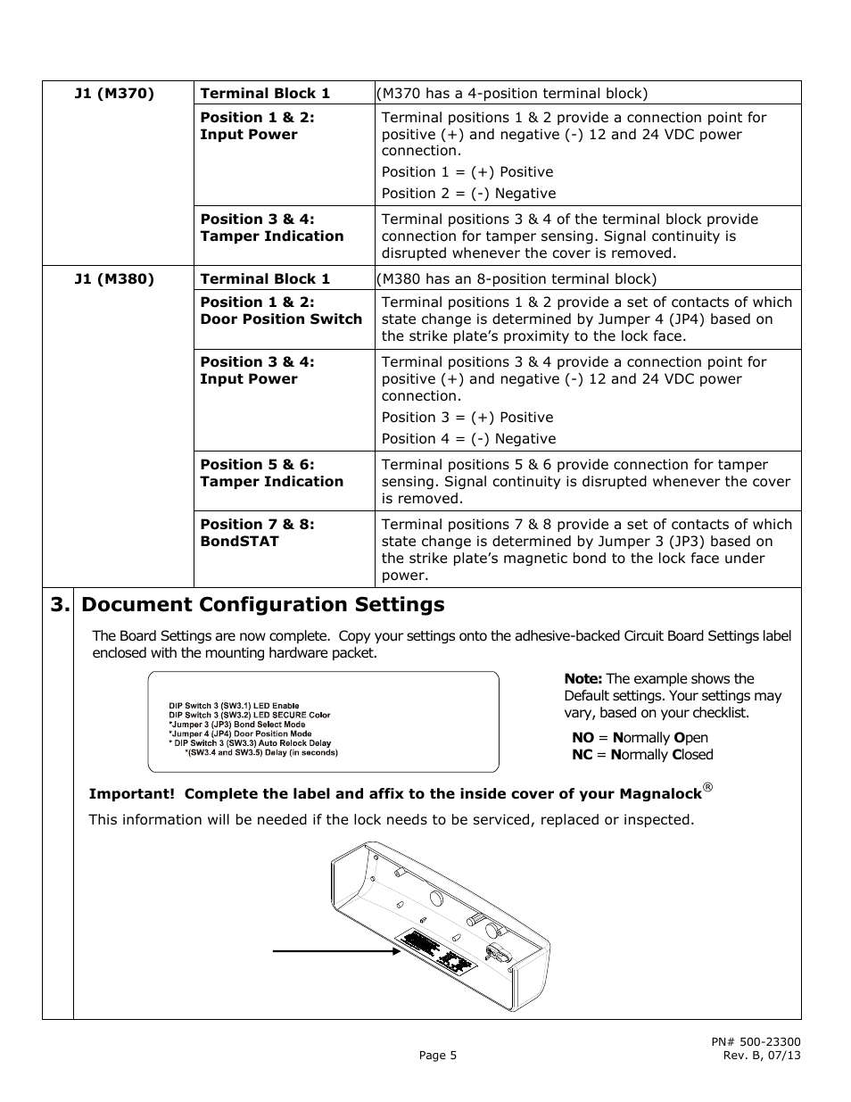 Document configuration settings | Securitron M380BD User Manual | Page 5 / 16