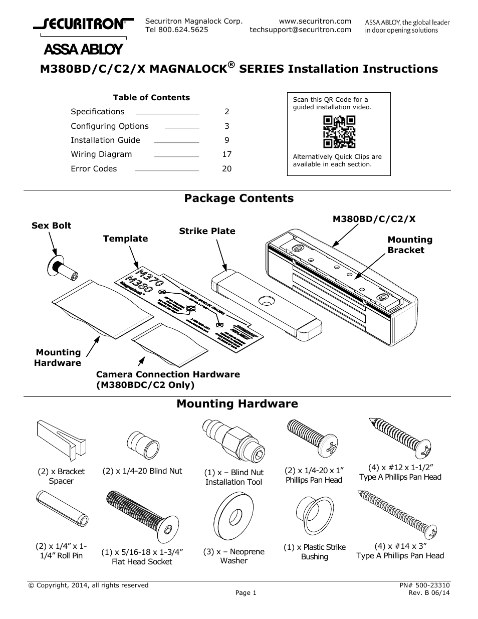 Securitron M380BD_C_C2_X MAGNALOCK_Series User Manual | 20 pages