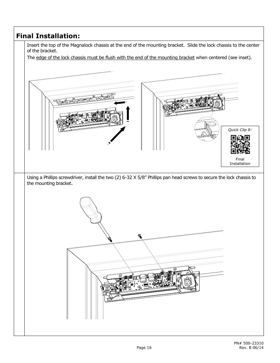 Final installation: 1 | Securitron M380BD_C_C2_X MAGNALOCK_Series User Manual | Page 16 / 20