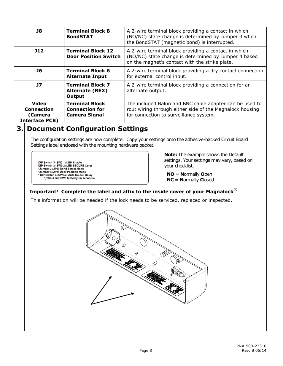 Document configuration settings | Securitron M380BD_C_C2_X MAGNALOCK_Series User Manual | Page 8 / 20