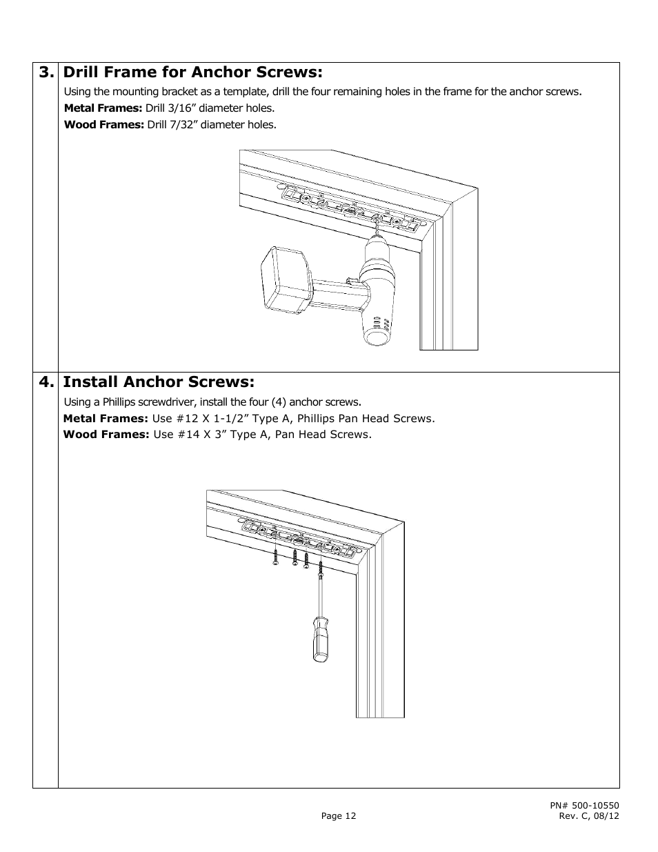 Drill frame for anchor screws, Install anchor screws | Securitron M680 User Manual | Page 12 / 16