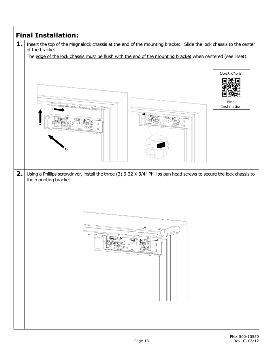 Final installation: 1 | Securitron M680 User Manual | Page 13 / 16