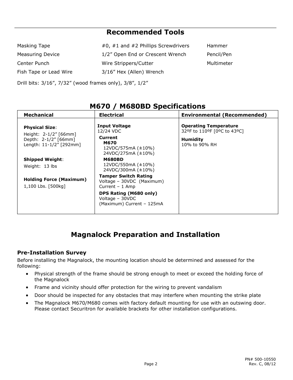 Magnalock preparation and installation | Securitron M680 User Manual | Page 2 / 16