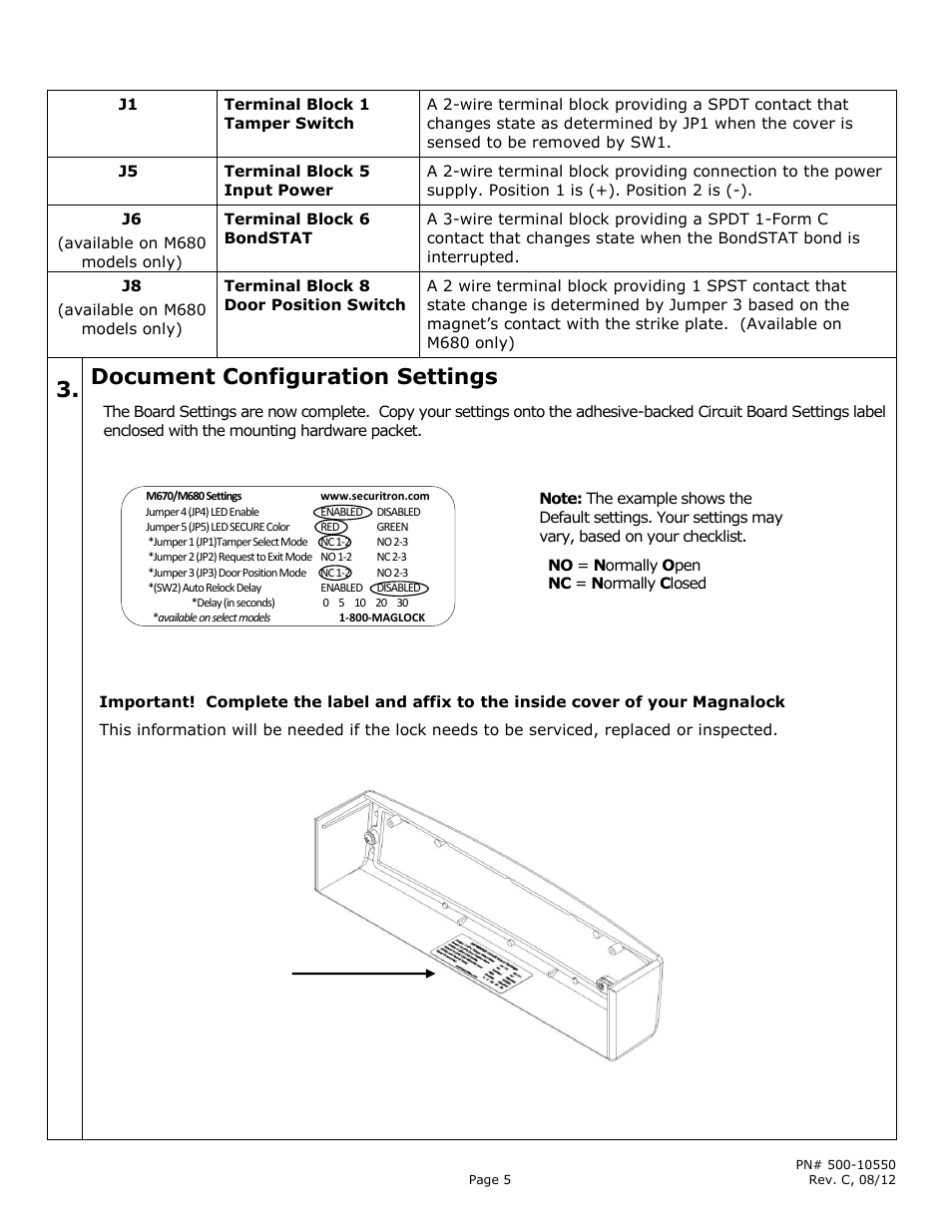 Document configuration settings | Securitron M680 User Manual | Page 5 / 16