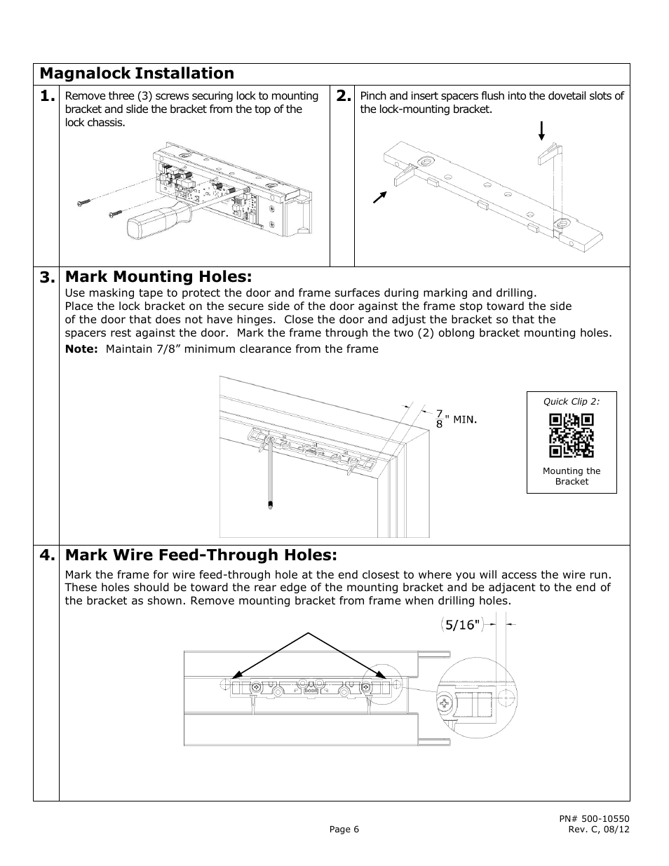 Magnalock, Installation, Mark mounting holes | Mark wire feed-through holes | Securitron M680 User Manual | Page 6 / 16