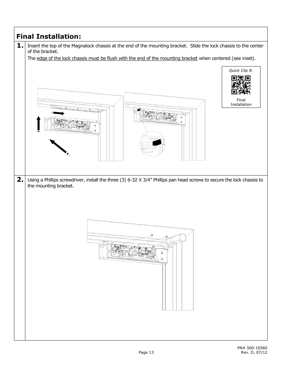 Final installation: 1 | Securitron M680BDCX User Manual | Page 13 / 16