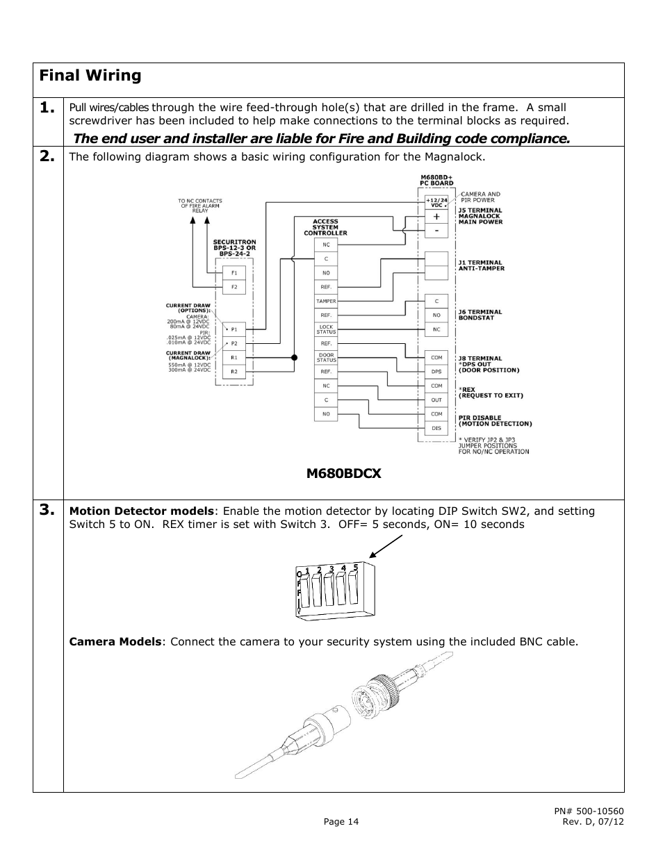 Final wiring | Securitron M680BDCX User Manual | Page 14 / 16