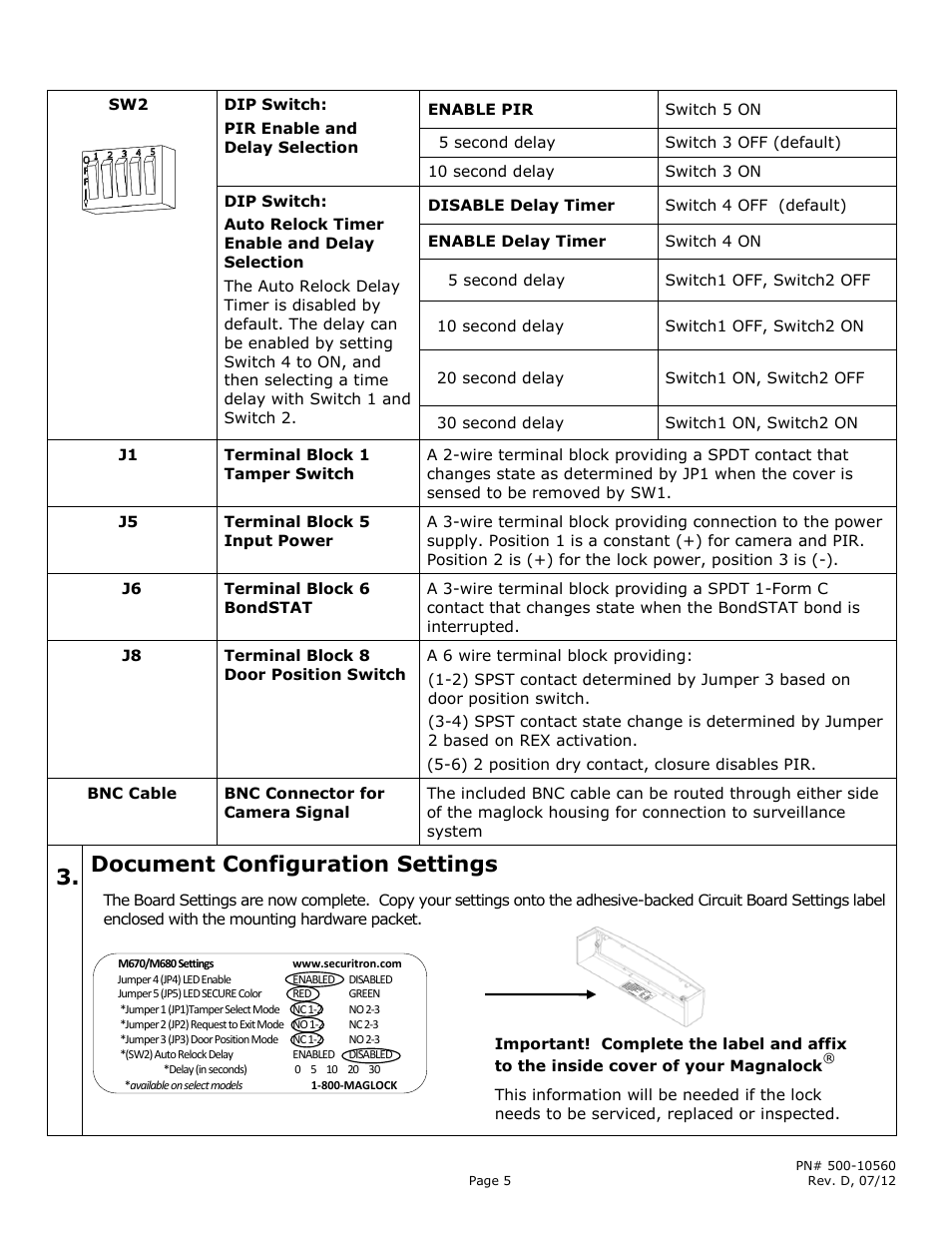 Document configuration settings | Securitron M680BDCX User Manual | Page 5 / 16