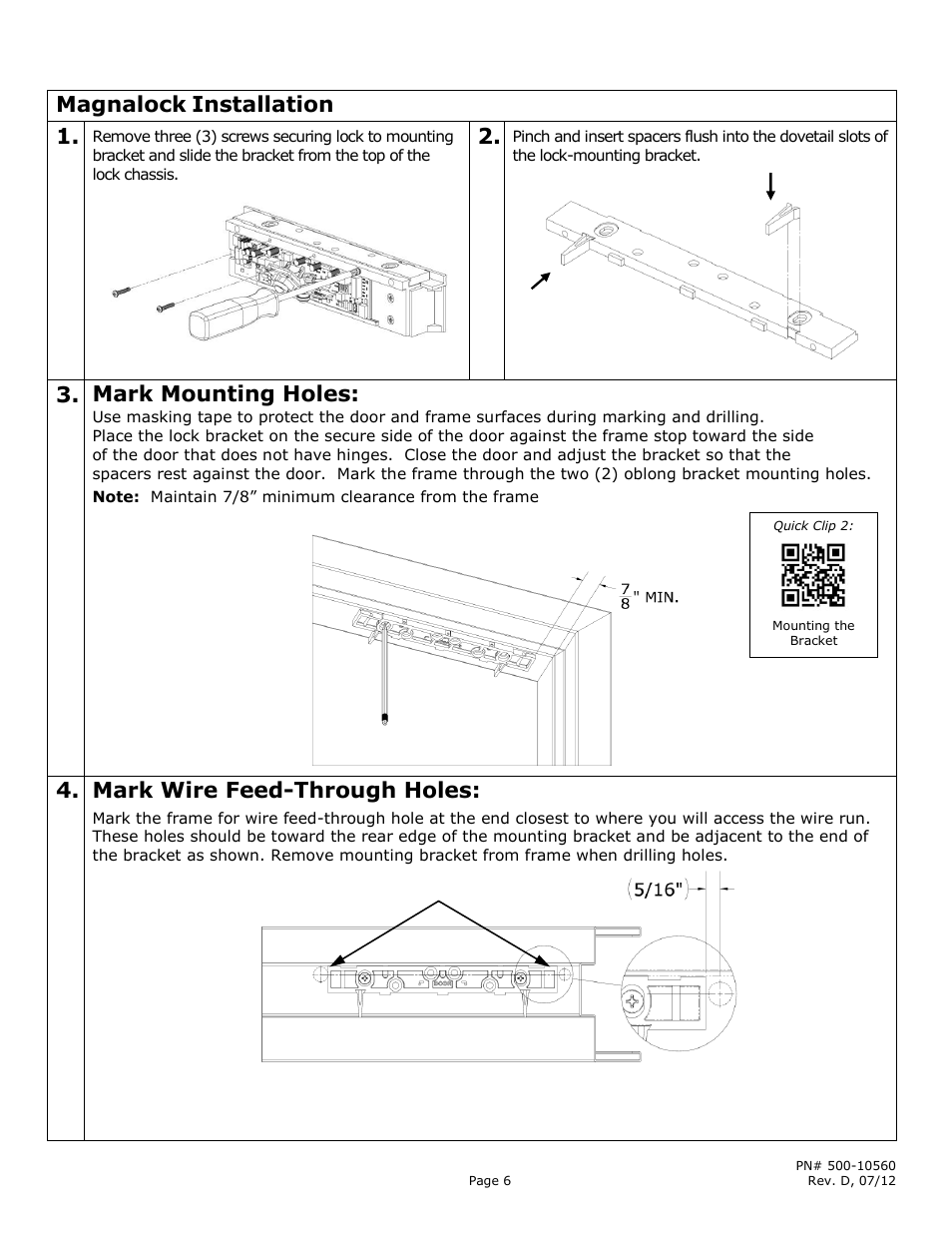 Magnalock, Installation, Mark mounting holes | Mark wire feed-through holes | Securitron M680BDCX User Manual | Page 6 / 16