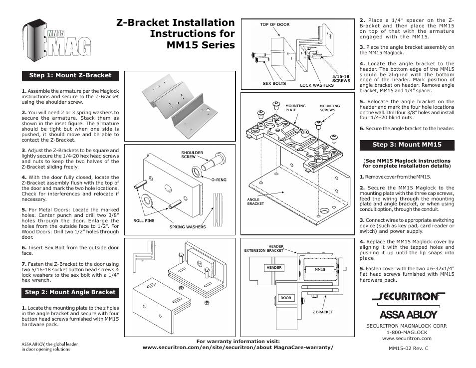 Securitron MM15 Z-Bracket_Series User Manual | 1 page