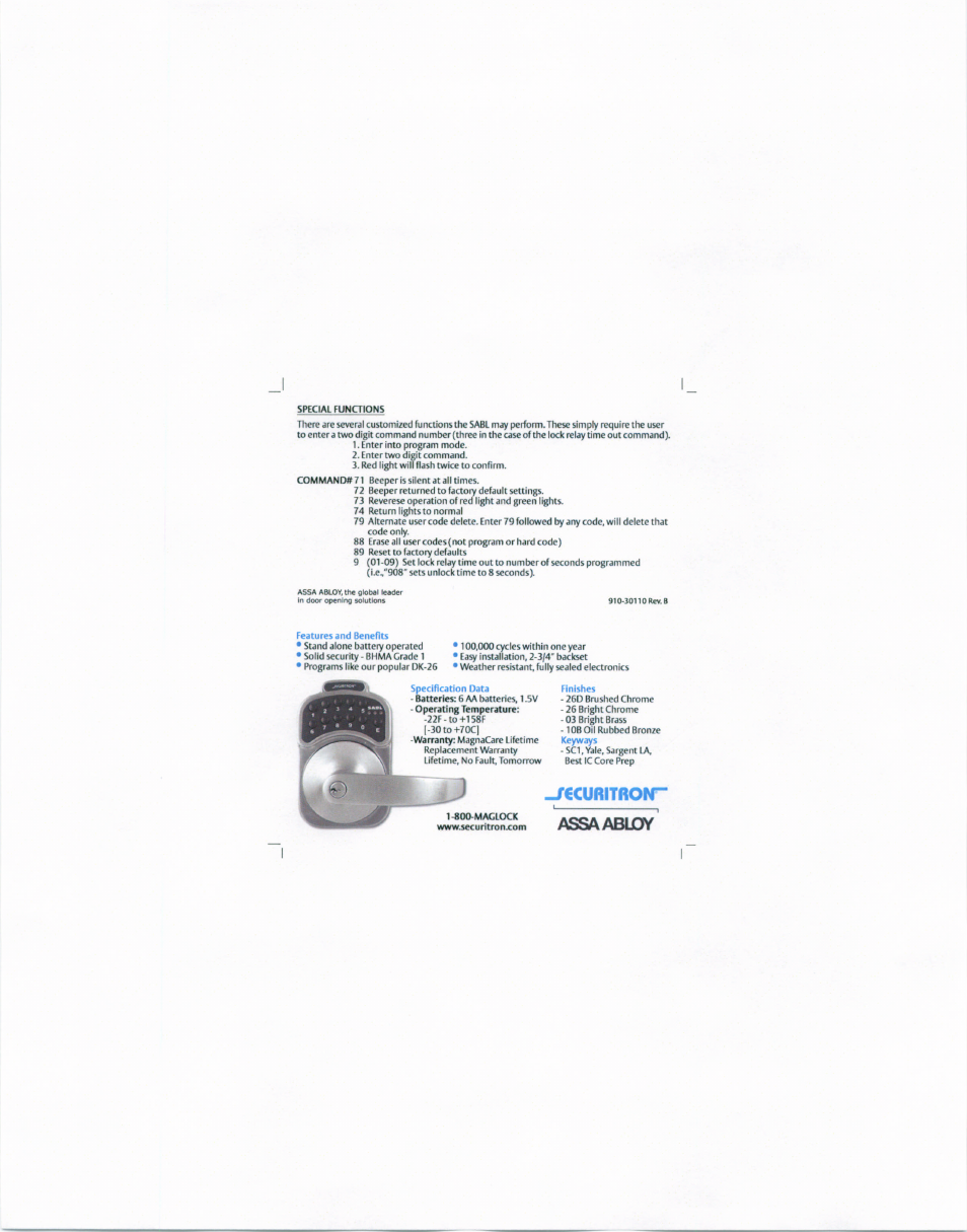 Securitron SABL Prgm Pocket User Manual | 2 pages