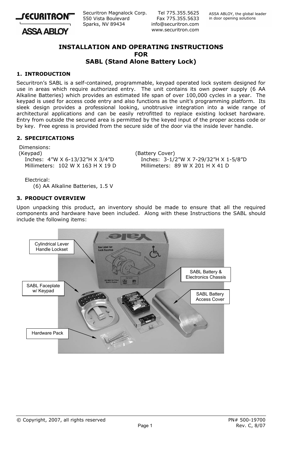 Securitron SABL INSTALLATION User Manual | 19 pages