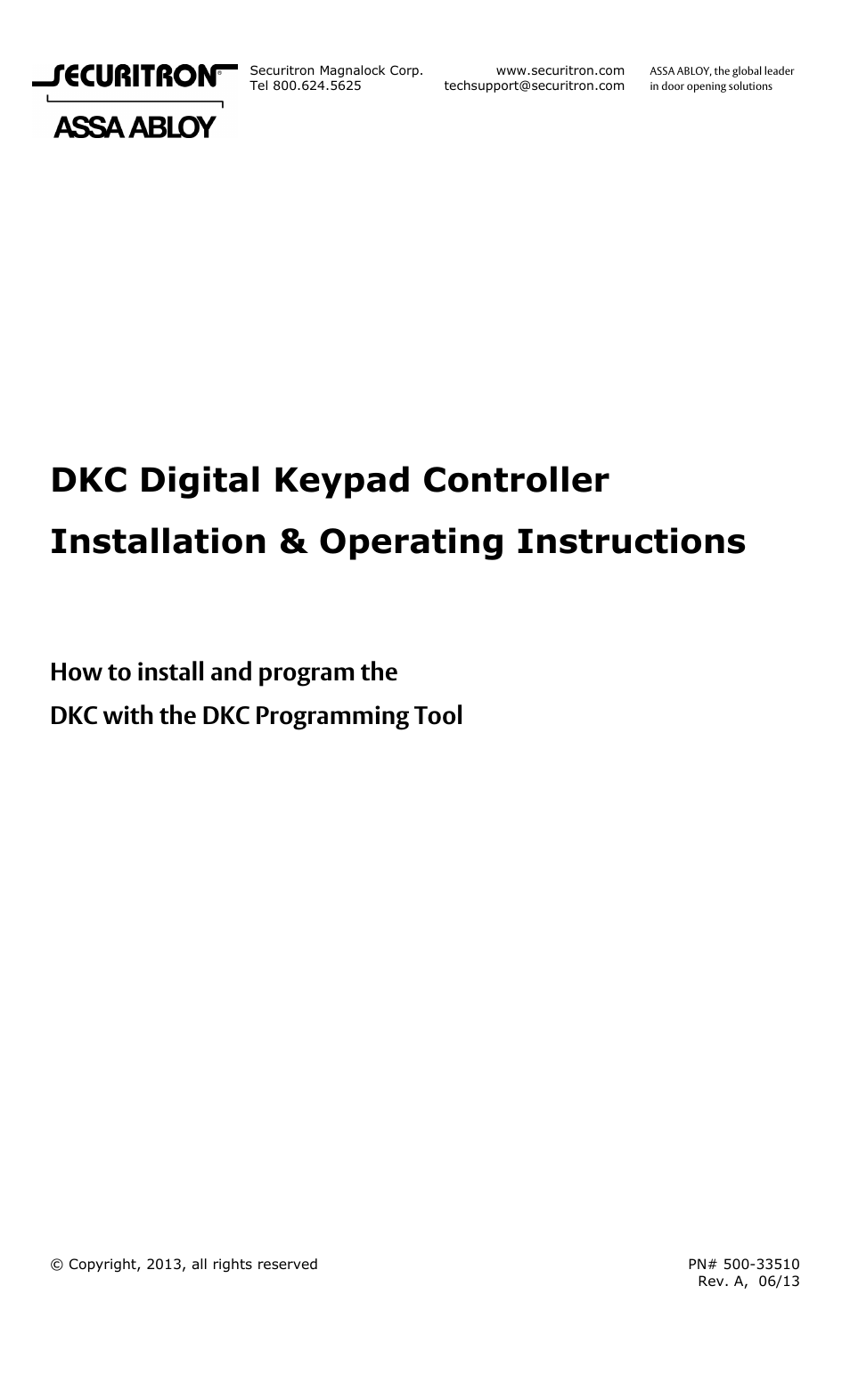 Securitron DKC User Manual | 20 pages