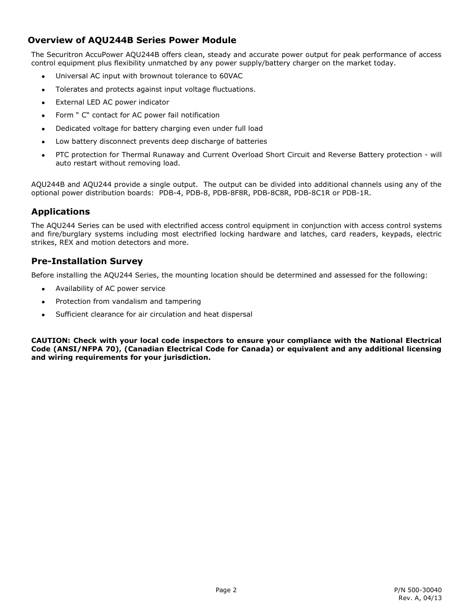 Securitron AQU244B User Manual | Page 2 / 7