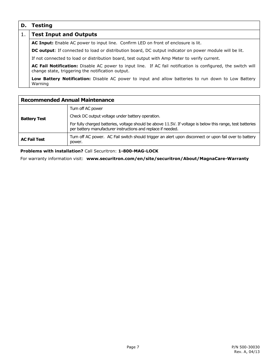 Securitron AQU243B User Manual | Page 7 / 7