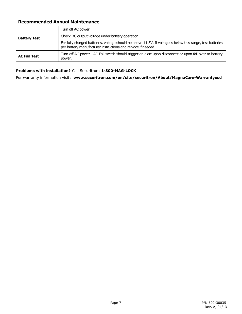 Securitron AQU126B User Manual | Page 7 / 7