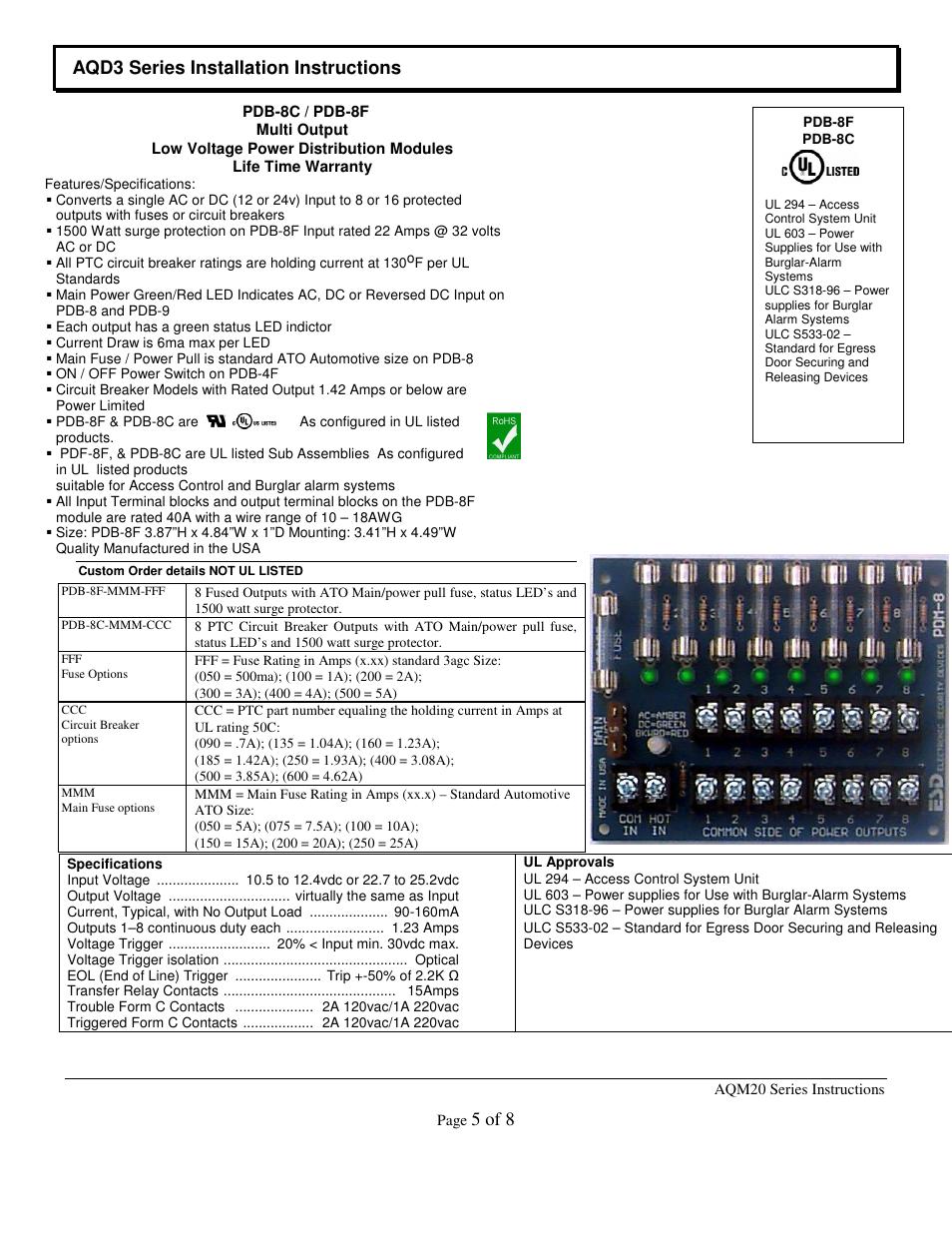 Aqd3 series installation instructions, 5 of 8 | Securitron AQM20 User Manual | Page 5 / 8