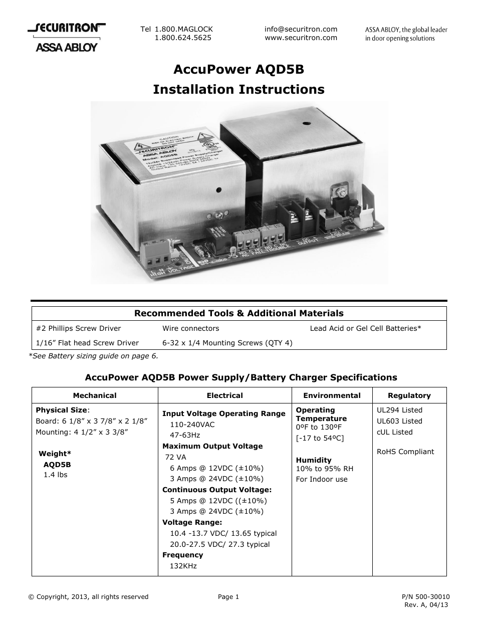 Securitron AQD5B User Manual | 7 pages