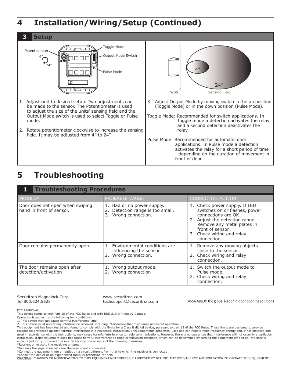 3setup, 1troubleshooting procedures | Securitron WSS User Manual | Page 3 / 3