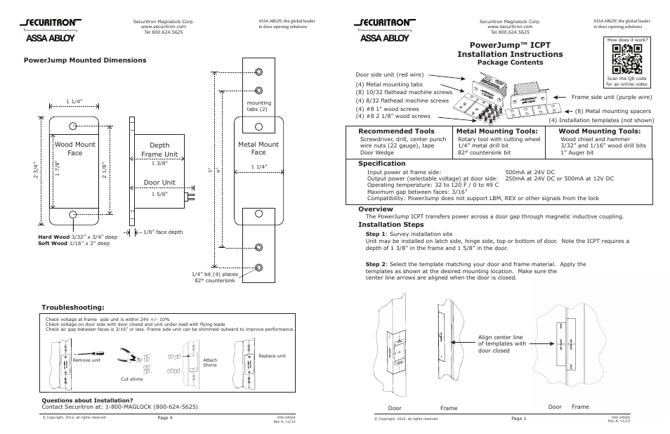 Securitron PowerJump_ICPT User Manual | 2 pages
