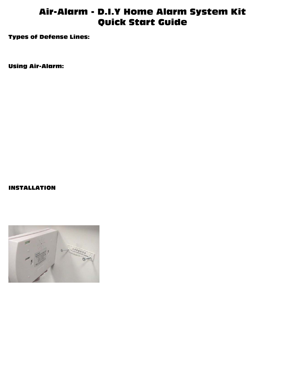 SecurityMan Air-Alarm - Quick Start Guide User Manual | 2 pages