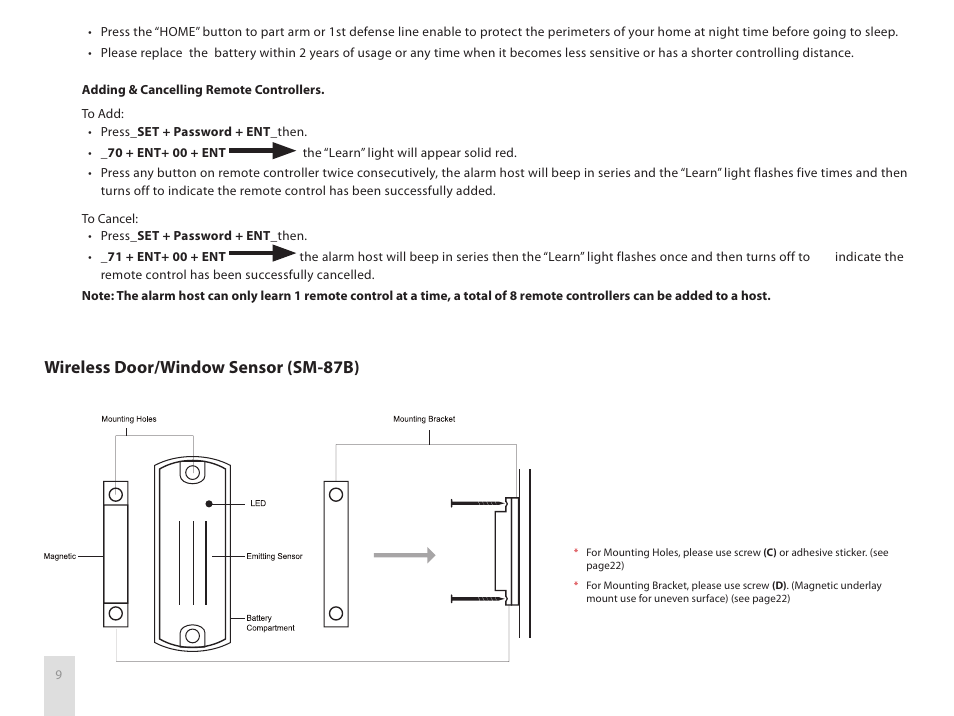 Wireless door/window sensor (sm-87b) | SecurityMan Air-AlArm1 - User manual User Manual | Page 12 / 28