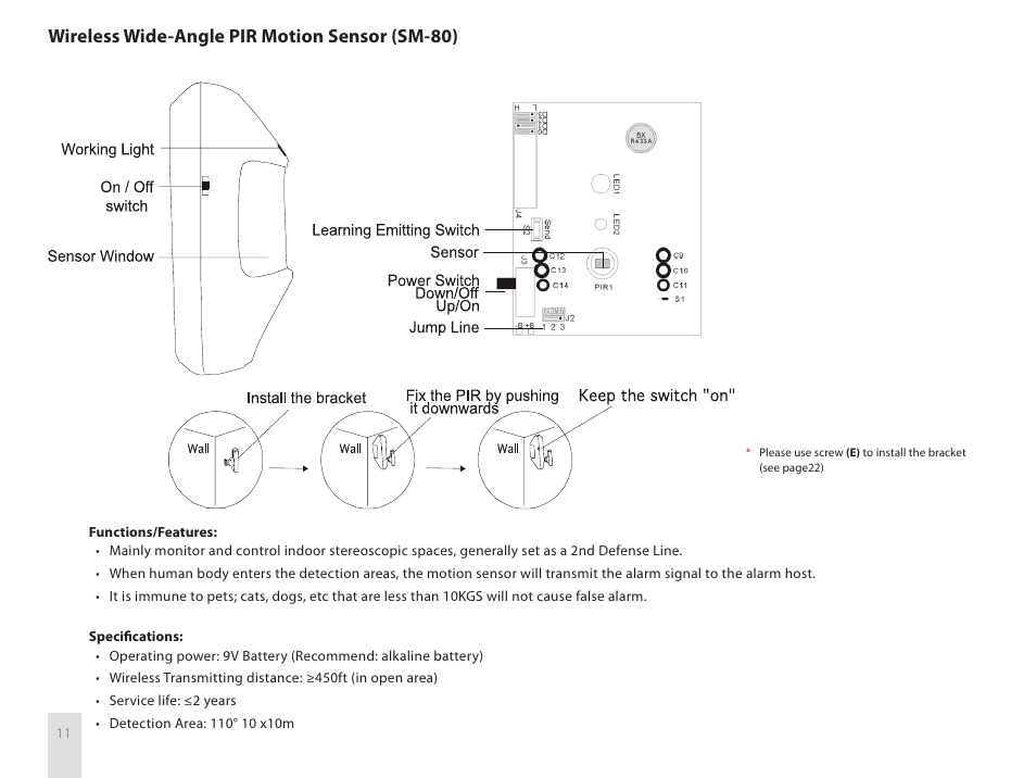 Wireless wide-angle pir motion sensor (sm-80) | SecurityMan Air-AlArm1 - User manual User Manual | Page 14 / 28