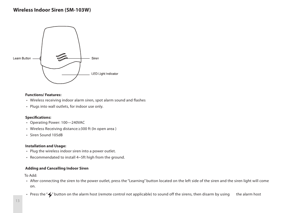 Wireless indoor siren (sm-103w) | SecurityMan Air-AlArm1 - User manual User Manual | Page 16 / 28