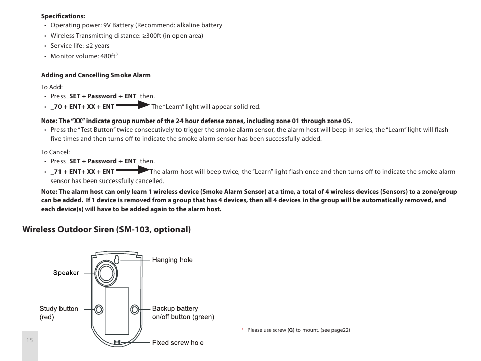 Wireless outdoor siren (sm-103, optional) | SecurityMan Air-AlArm1 - User manual User Manual | Page 18 / 28