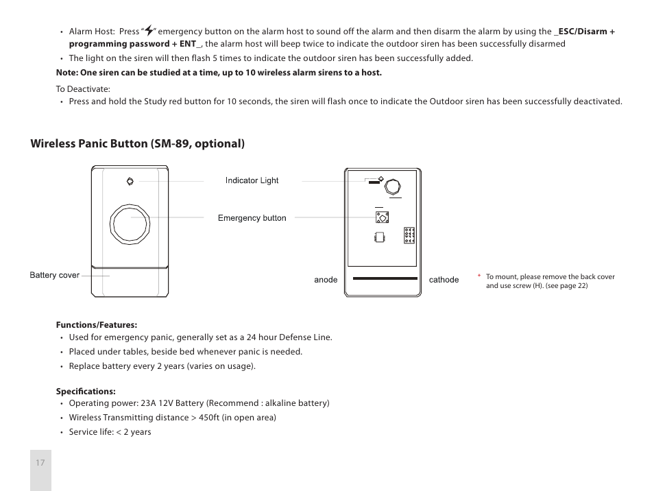 Wireless panic button (sm-89, optional) | SecurityMan Air-AlArm1 - User manual User Manual | Page 20 / 28