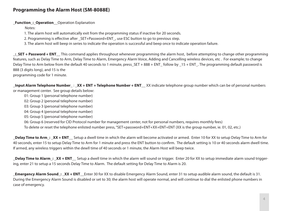 Programming the alarm host (sm-8088e) | SecurityMan Air-AlArm1 - User manual User Manual | Page 7 / 28