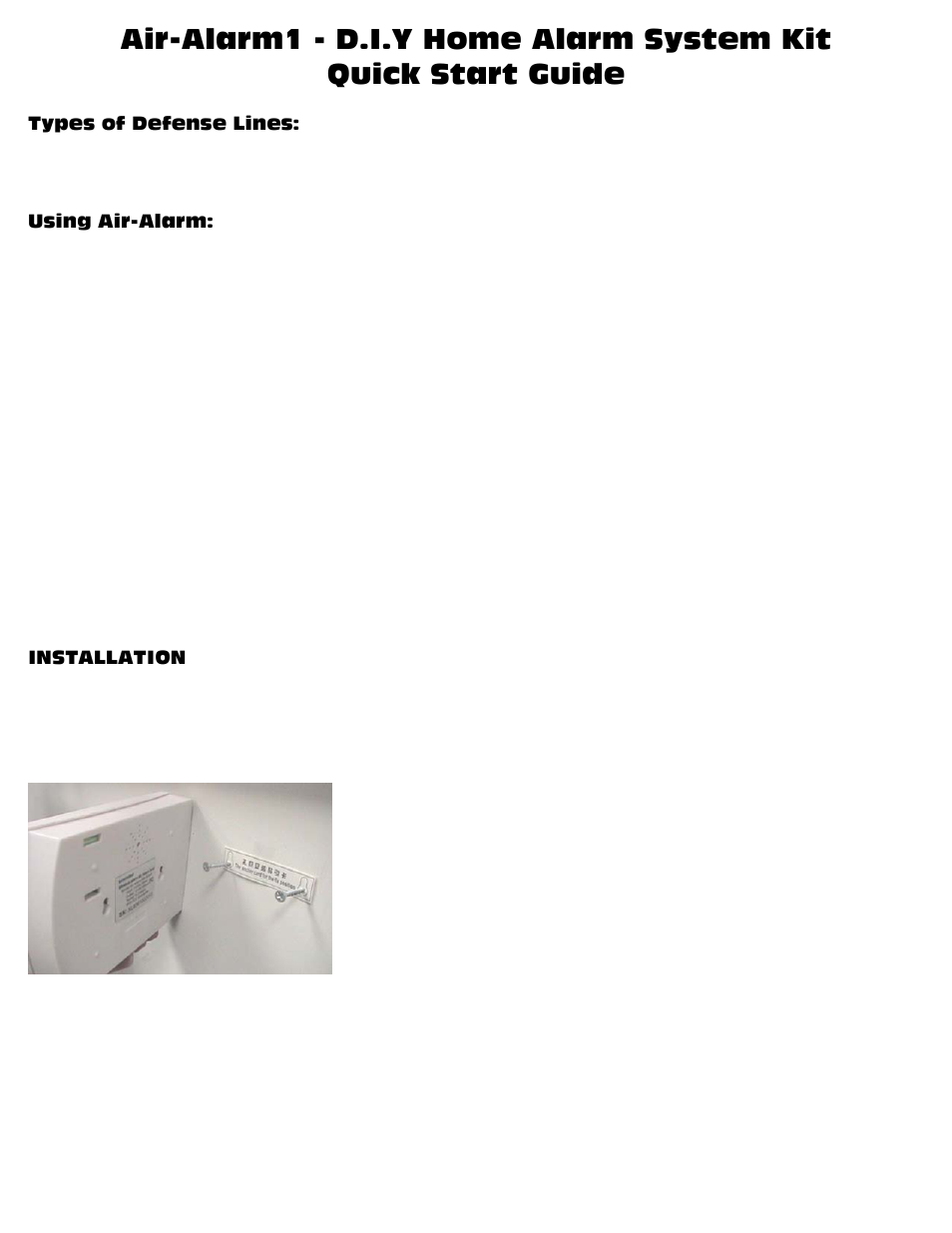 SecurityMan Air-AlArm1 - Quick Start Guide User Manual | 2 pages