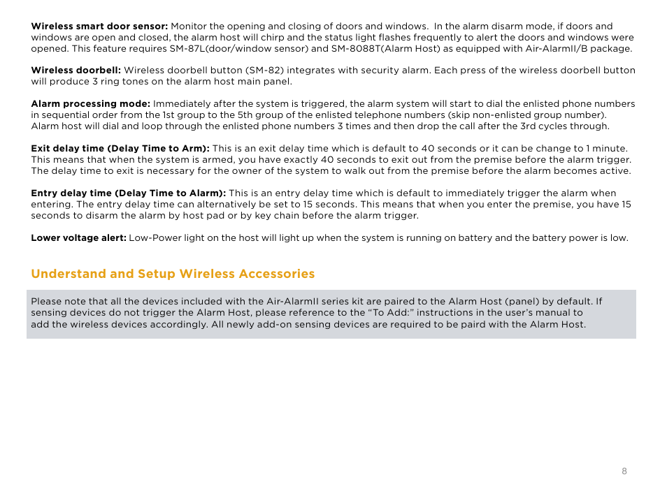 Understand and setup wireless accessories | SecurityMan Air-AlArmII series - User manual User Manual | Page 12 / 33