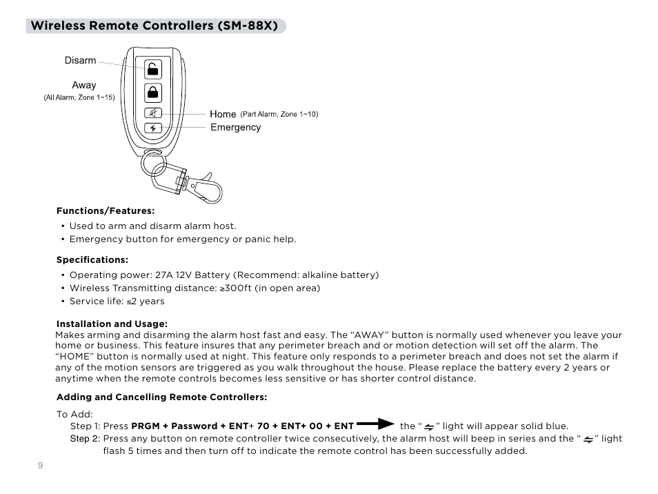 Wireless remote controllers (sm-88x) | SecurityMan Air-AlArmII series - User manual User Manual | Page 13 / 33