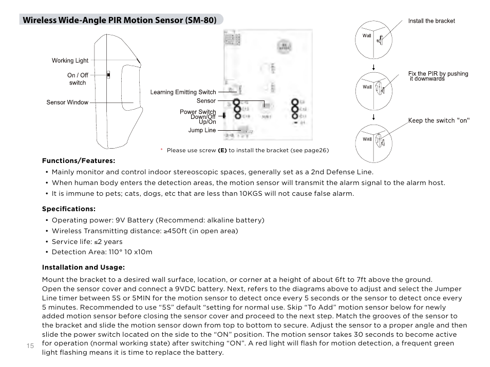 Wireless wide-angle pir motion sensor (sm-80) | SecurityMan Air-AlArmII series - User manual User Manual | Page 19 / 33