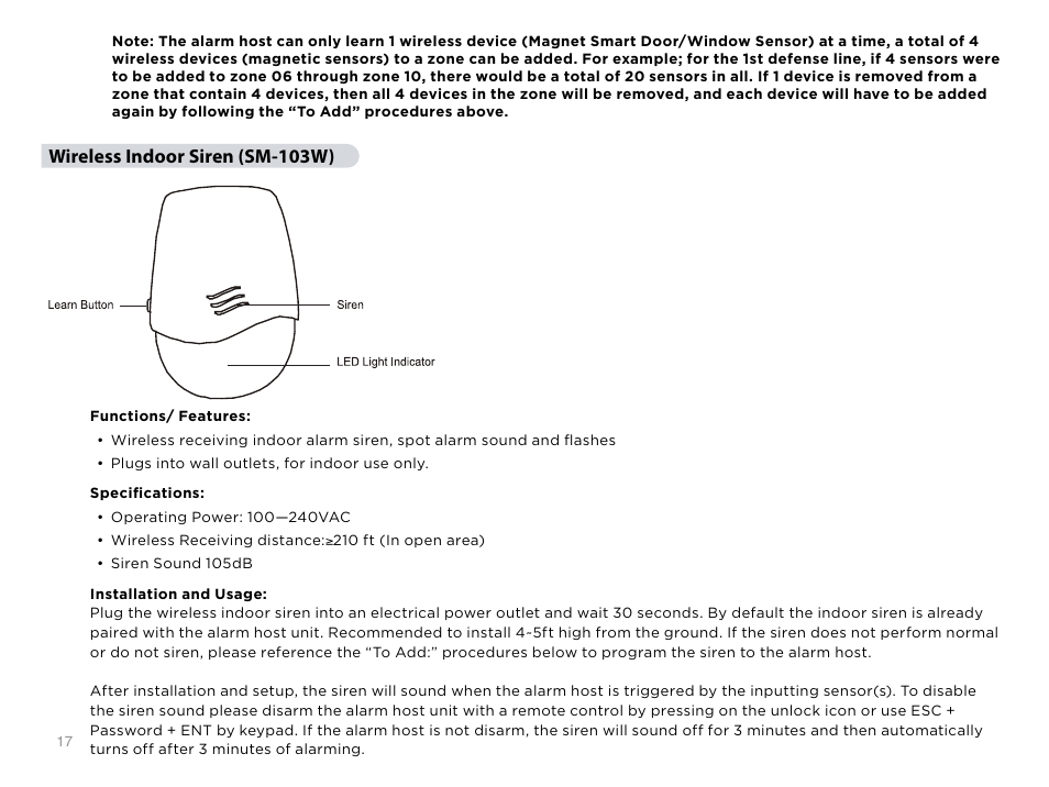 Wireless indoor siren (sm-103w) | SecurityMan Air-AlArmII series - User manual User Manual | Page 21 / 33