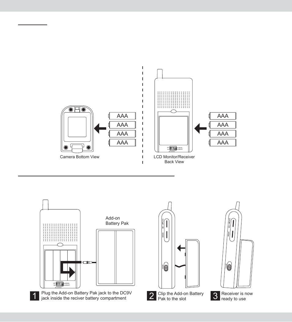 Battery, Optional add-on battery pak (optional), Aaa aaa aaa aaa | SecurityMan AVLCD User Manual | Page 11 / 20
