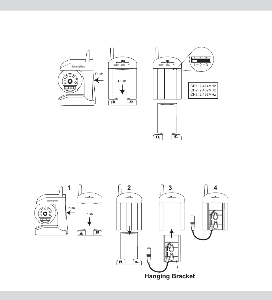 Camera channel setup, Hanging bracket, 12 3 4 hanging bracket | SecurityMan AVWatch User Manual | Page 15 / 20