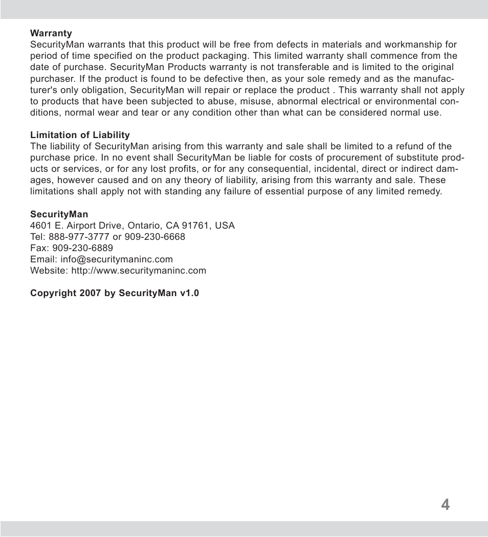 SecurityMan ClearCam II User Manual | Page 3 / 20