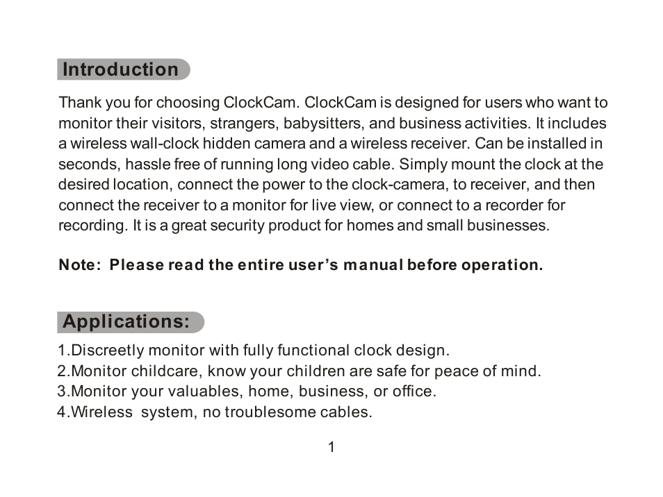 Introduction applications | SecurityMan ClockCam (New – Since 09.23.2011) User Manual | Page 11 / 23