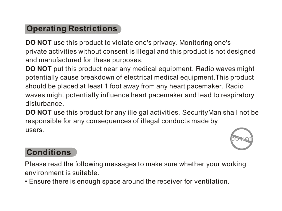 Operating restrictions, Conditions | SecurityMan ClockCam (New – Since 09.23.2011) User Manual | Page 7 / 23