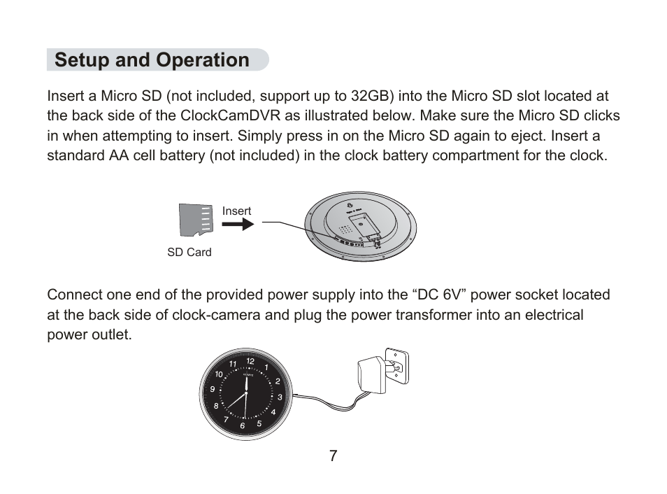 Setup and operation | SecurityMan ClockCamDVR User Manual | Page 15 / 30