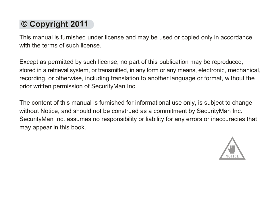 Copyright 2011 | SecurityMan ClockCamDVR User Manual | Page 2 / 30