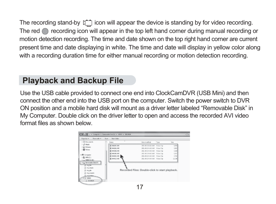 Playback and backup file | SecurityMan ClockCamDVR User Manual | Page 25 / 30