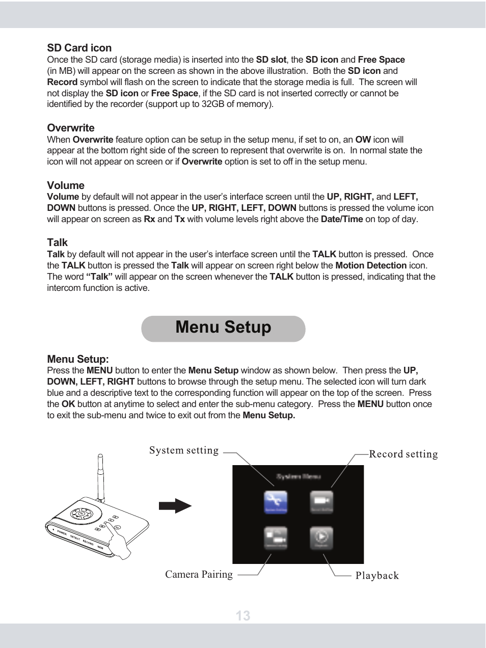 Menu setup | SecurityMan DigiAir-SD User Manual | Page 16 / 26