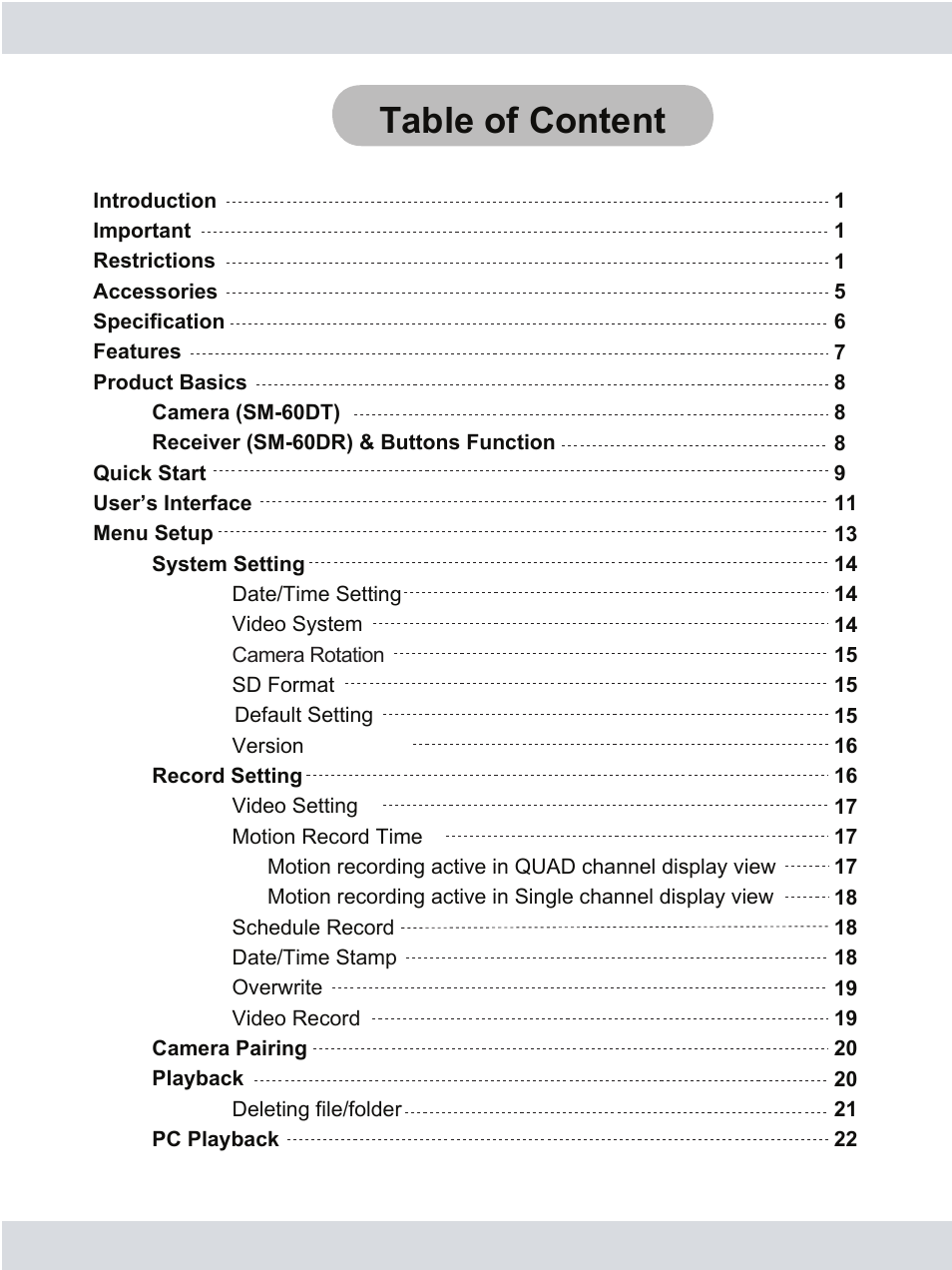 Table of content | SecurityMan DigiAir-SD User Manual | Page 3 / 26