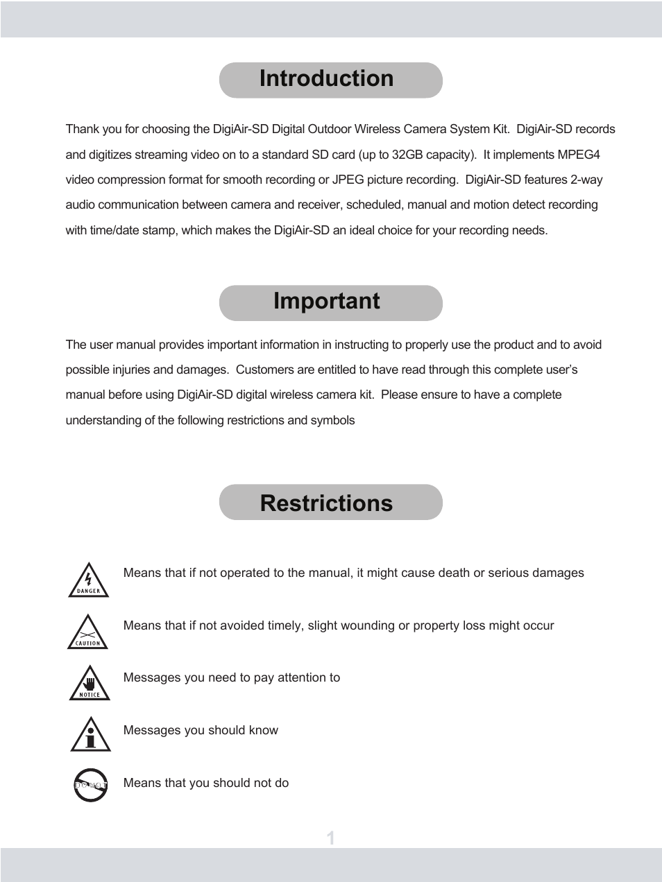 Introduction important restrictions | SecurityMan DigiAir-SD User Manual | Page 4 / 26