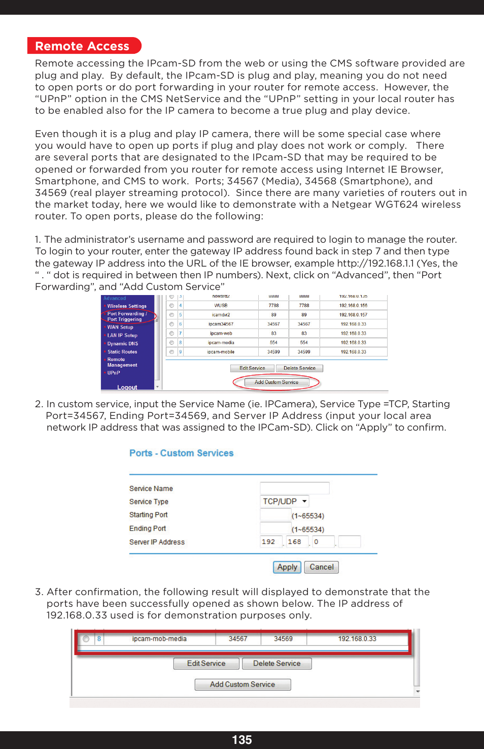 135 remote access | SecurityMan IPcam-SD - User manual User Manual | Page 139 / 159